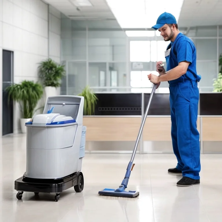 Equipe JaniClean em atividade durante serviço noturno em escritório